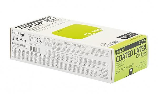 manual® СЛ119 Коатед Латексні нестерильні, оглядові рукавички з полімерним покриттям, неопудрені, текстуровані, розмір XL